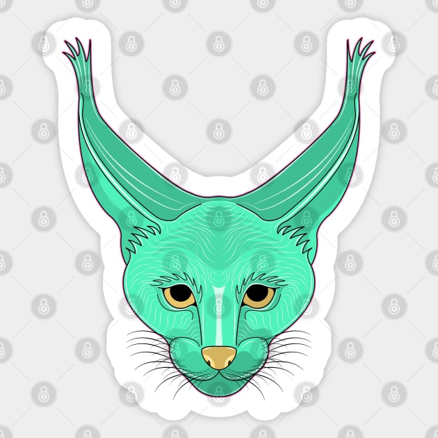 cyan caracal cat face cartoon Sticker by dwalikur